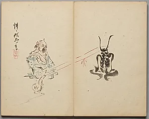 Snail Versus Demon from Sketch Album by Kawanabe Kyōsai (Japanese, 1831–1889)