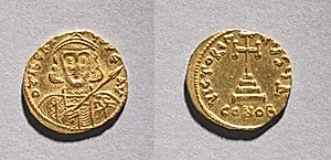 Solidus with Tiberius III Apsimarus  by Unknown Artist