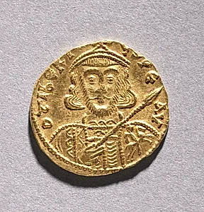 Solidus with Tiberius III Apsimarus (obverse) by Unknown Artist
