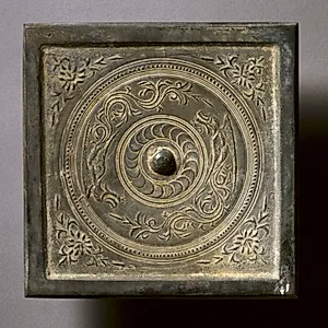 Square Mirror with Two Phoenixes and Floral Sprays by Unknown Artist