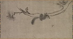 Squirrel on a Pine Branch by Song Tian (Chinese, active 1300s)