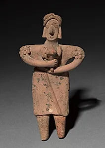 Standing figurine holding an animal (dog?) by Unknown Artist