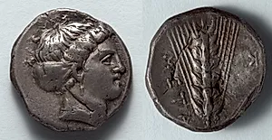 Stater: Head of Kore (obverse); Barley (reverse) by Unknown Artist
