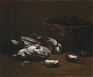 Still Life with Dead Birds and a Basket of Oysters by Germain Ribot (French, 1845–1893)
