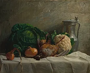 Still Life with Vegetables, Partridge, and a Jug by Adolphe-Félix Cals (French, 1810–1880)
