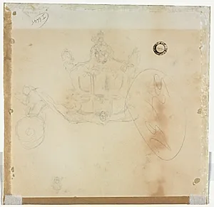 Study for Cab and Front Left Wheel of Coach and Study for Head of Crowned Figure Seated on Top of Coach (verso) by Edward Tennyson Reed (British, 1860–1933)