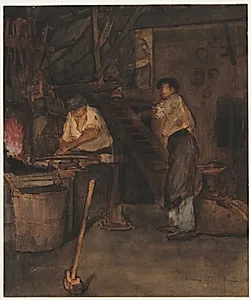 Study for The Blacksmith's Shop: Remembrance of Le Tréfort  by François Bonvin (French, 1817–1887)