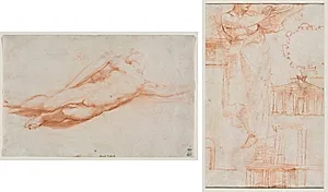 Study of a Fallen Soldier (possibly the Conversion of Saul) (recto); A Draped Female Figure (possibly an Amazon) and Architectural Studies (verso)