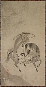Su Dongpo Riding a Donkey by Reietsu (Japanese, active late 1500s to early 1600s)