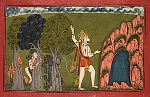 Sugriva challenges his brother Vali, King of the Forest Dwellers, to a duel, folio 10 from the Kishkindha Kanda (Book of Kishkindha) of a Ramayana (Rama’s Journey) by Unknown Artist