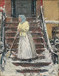 Sweeping Snow by Childe Hassam (American, 1859–1935)