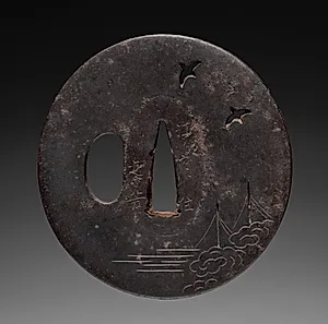 Sword Guard (Tsuba) with Birds and Sails by Unknown Artist
