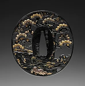 Sword Guard (Tsuba) with Bridge and Pine by Unknown Artist