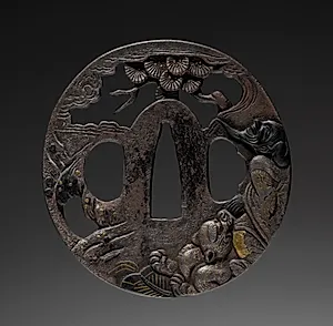 Sword Guard (Tsuba) with Chinese Immortal and Tiger Under Pine by Unknown Artist