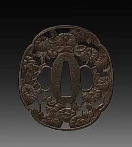 Sword Guard (Tsuba) with Chrysanthemums by Unknown Artist