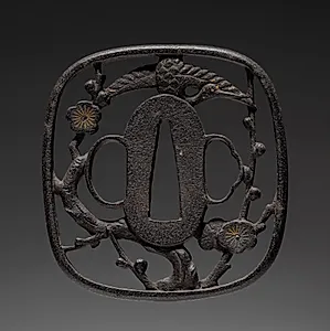 Sword Guard (Tsuba) with Crane and Plum by Unknown Artist