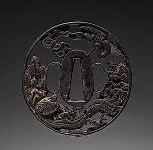 Sword Guard (Tsuba) with Crane and Tortoise by Unknown Artist