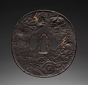 Sword Guard (Tsuba) with Dragon in Waves by Unknown Artist