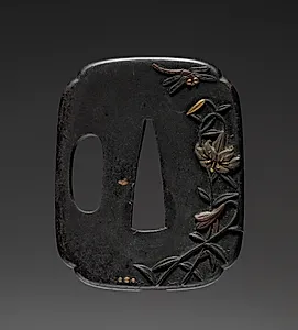 Sword Guard (Tsuba) with Dragonfly and Lily by Unknown Artist