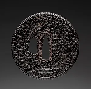 Sword Guard (Tsuba) with Dragons and Palace by Unknown Artist
