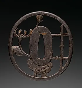 Sword Guard (Tsuba) with Fence and Flower by Unknown Artist