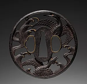 Sword Guard (Tsuba) with Geese and Waves by Unknown Artist