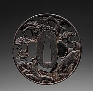 Sword Guard (Tsuba) with Horses under Pine by Unknown Artist