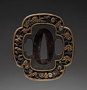 Sword Guard (Tsuba) with Insects and Flowers by Unknown Artist