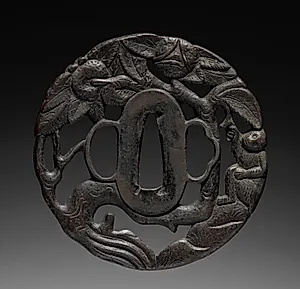 Sword Guard (Tsuba) with Monkey by Tree by Unknown Artist