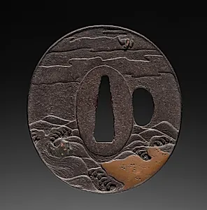 Sword Guard (Tsuba) with Plovers in Waves by Unknown Artist