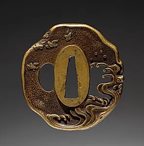 Sword Guard (Tsuba) with Plovers in Waves by Unknown Artist