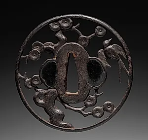 Sword Guard (Tsuba) with Swallow in Pine by Unknown Artist