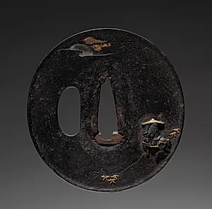 Sword Guard (Tsuba) with Traveler by Unknown Artist