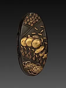 Sword-Hilt Pommel (Kashira) with Rice Cultivation by Unknown Artist