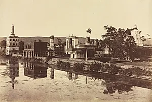 Tank and Temples at Bunshunkuree by Col. Thomas Biggs (British, 1822–1905)