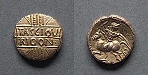 Tasciovanus Stater: Wreath (obverse); Horse and Armed Rider (reverse) by Unknown Artist