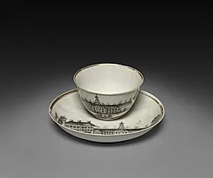 Tea Bowl and Saucer with View of Town (Cleves?) by Unknown Artist