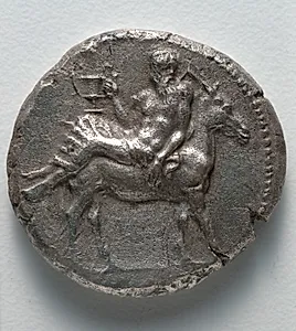 Tetradrachm: Dionysos with Kantharos on Donkey (obverse) by Unknown Artist