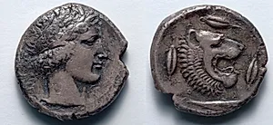 Tetradrachm: Head of Apollo (obverse); Head of Lion (reverse) by Unknown Artist