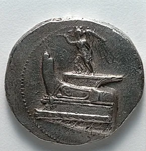 Tetradrachm: Nike on Ship's Prow, Blowing Trumpet (obverse) by Unknown Artist