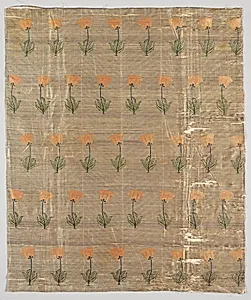 Textile with field of poppies on a golden ground by Unknown Artist