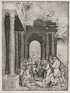 The Adoration of the Shepherds by Master H. E. (Italian)