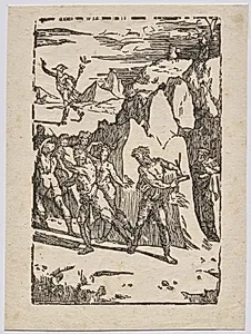The Alchemical Properties of Metal: Mercury, Vulcan, and the Alchemist in the Cave by Domenico Beccafumi (Italian, 1486–1551)