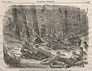 The Army of the Potomac - Our Outlying Picket in the Woods by Winslow Homer (American, 1836–1910)