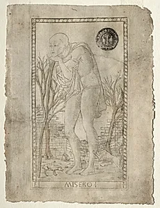 The Beggar (from the Tarocchi, series E: Conditions of Man, #1) by Master of the E-Series Tarocchi (Italian, 15th century)