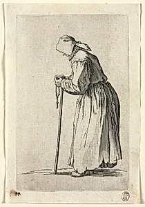 The Beggars: Beggar at Her Rosary by Jacques Callot (French, 1592–1635)