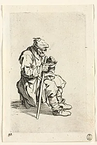 The Beggars: Beggar Sitting Down and Eating by Jacques Callot (French, 1592–1635)