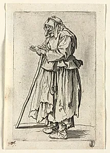 The Beggars: Beggar Woman Coming to Receive Alms by Jacques Callot (French, 1592–1635)