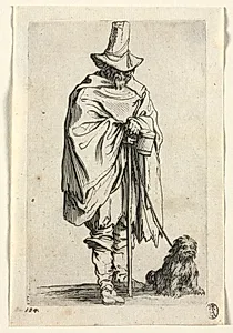 The Beggars: Blind Man with His Dog by Jacques Callot (French, 1592–1635)
