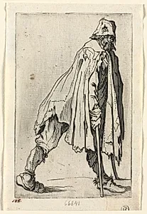 The Beggars: The Beggar on Crutches, Wearing a Cap by Jacques Callot (French, 1592–1635)